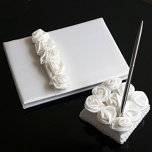 

Guest Book / Pen Set Wedding With Satin Flower / Ruche Guest Book / Pen Set