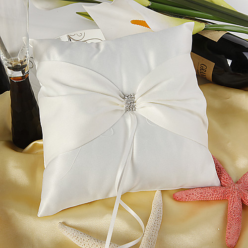 

Silk Like Satin Ribbon Bow / Crystal / Rhinestone Satin Ring Pillow Wedding All Seasons