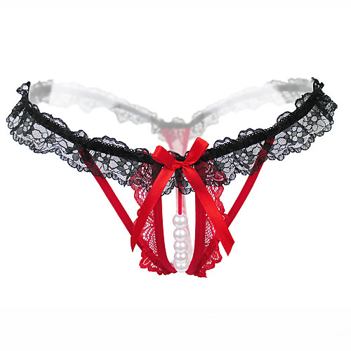 

Women's Beaded Lace Erotic Ultra Sexy Panties Color Block Low Waist Black White Purple One-Size