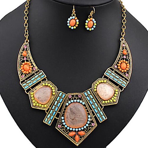 

Women's Jewelry Set Statement Necklace Dangle Earrings Bib Ladies Bohemian Elegant Africa Colorful African Resin Rhinestone Earrings Jewelry Rainbow For Party Vacation 1 set