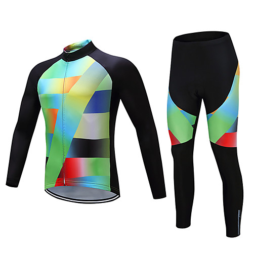 

Men's Long Sleeve Cycling Jersey with Tights Winter Fleece Polyester Black / Green Bike Clothing Suit Fleece Lining Breathable Warm Sports Yarn Dyed Mountain Bike MTB Road Bike Cycling Clothing