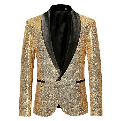 

Men's Party / Club Luxury All Seasons Regular Blazer, Solid Colored Shawl Collar Long Sleeve Polyester Sequins Black / Wine / Gold