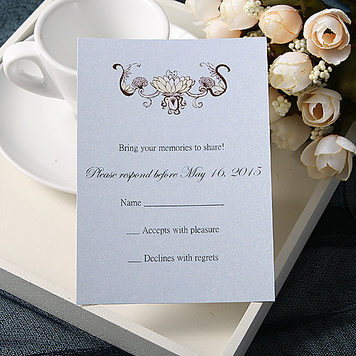 

Flat Card Wedding Invitations 20 - Response Cards Floral Style Pearl Paper