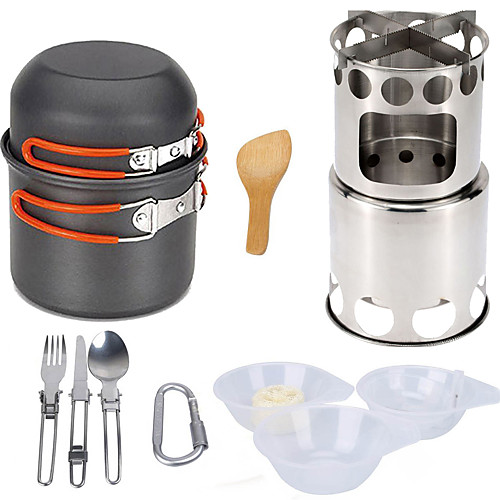 

ARDI Camping Cookware Mess Kit Camping Pot Set 13pcs Portable Lightweight Stainless steel Aluminium Alloy for 1 - 2 person Outdoor Camping / Hiking Hunting Climbing Outdoor Orange Green 2 Camping
