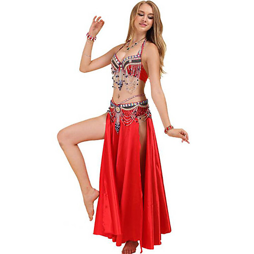 

Belly Dance Dress Crystals Rhinestones Paillette Women's Training Performance Sleeveless Dropped Dancing Practising