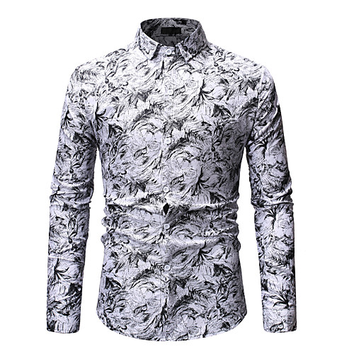 

Men's Shirt Floral Print Long Sleeve Going out Tops Basic Streetwear White Blue Red