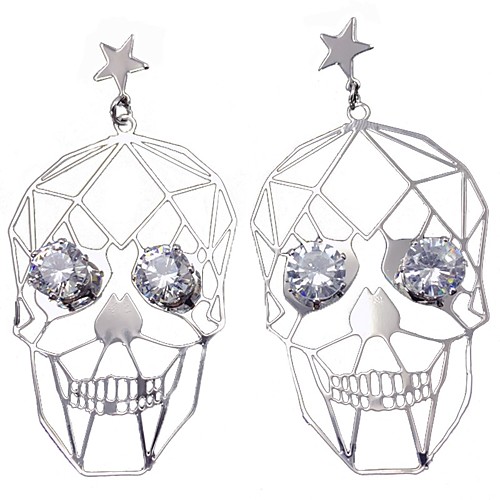 

Women's White Drop Earrings Hollow Out Skull Gothic Imitation Diamond Earrings Jewelry Silver For Party Halloween 1 Pair