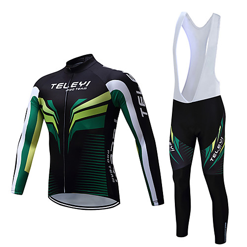 

Men's Long Sleeve Cycling Jersey with Bib Tights Winter Fleece Polyester Black White Bike Clothing Suit Fleece Lining Breathable Warm Sports Yarn Dyed Mountain Bike MTB Road Bike Cycling Clothing