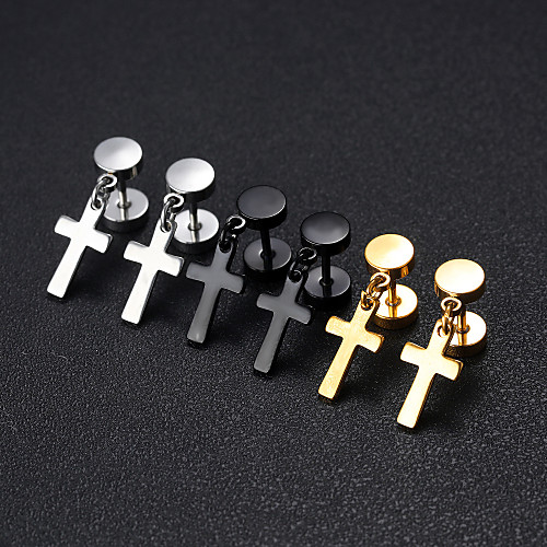 

Men's Drop Earrings Classic Cross Classic European Platinum Plated Gold Plated Earrings Jewelry Black / White / Gold For Street 1 Pair