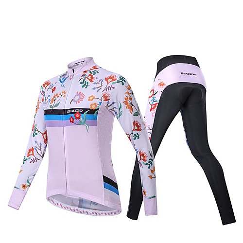 

Realtoo Women's Long Sleeve Cycling Jersey with Tights Winter Spandex Pink Bike Clothing Suit Breathable 3D Pad Sports Classic Mountain Bike MTB Road Bike Cycling Clothing Apparel / Micro-elastic