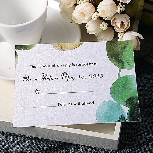 

Flat Card Wedding Invitations 20 - Response Cards Floral Style Pearl Paper