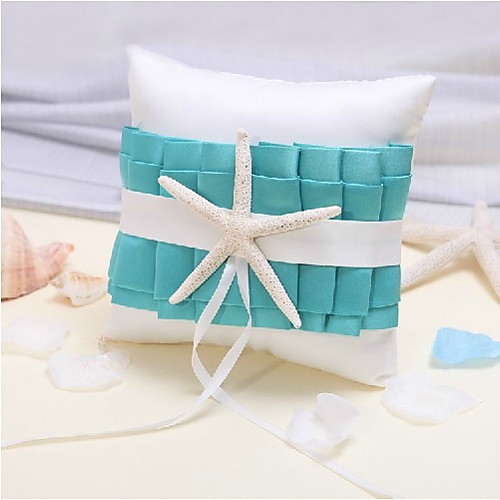 

Silk Like Satin Starfish and Seashell Satin Ring Pillow Wedding All Seasons
