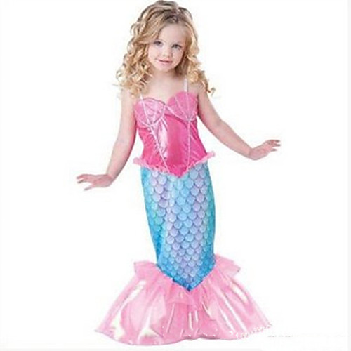 

The Little Mermaid Cosplay Costume Halloween Props Flower Girl Dress Kid's Girls' A-Line Slip Cartoon Halloween Halloween Children's Day New Year Festival / Holiday Chinlon Fuchsia Carnival Costumes