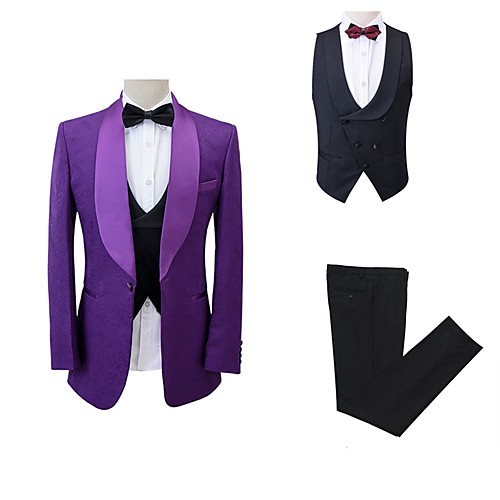 

Patterned Tailored Fit Polyester Suit - Shawl Collar Single Breasted One-button / Suits