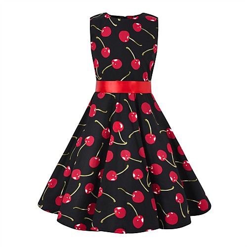 

Audrey Hepburn Floral Style Vintage Vintage Inspired Hepburn Dress JSK / Jumper Skirt Girls' Kid's Costume Red / black Vintage Cosplay Party / Evening Family Gathering Festival Sleeveless Above Knee