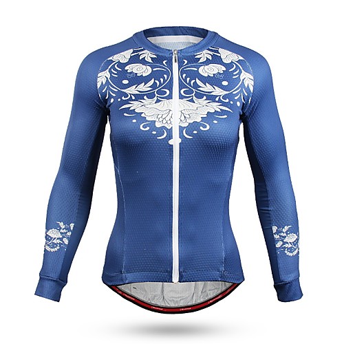 

Mountainpeak Women's Long Sleeve Cycling Jersey Winter Coolmax Blue Floral Botanical Bike Jersey Top Mountain Bike MTB Road Bike Cycling Quick Dry Moisture Wicking Anatomic Design Sports Clothing