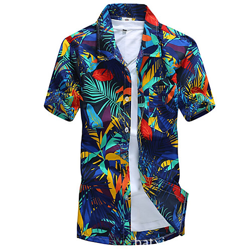 

Men's Plus Size Geometric Color Block Print Shirt Daily Blue / Green / Short Sleeve