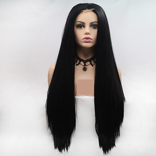 

Synthetic Lace Front Wig kinky Straight Layered Haircut Wig Long Natural Black Synthetic Hair 24 inch Women's Women Black Sylvia