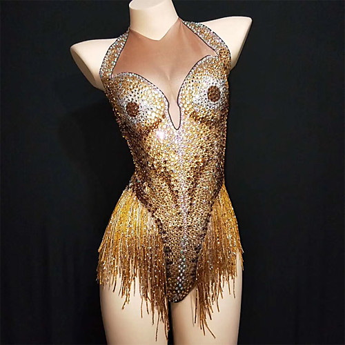 

Exotic Dancewear Leotard / Onesie Tassel Crystals / Rhinestones Women's Performance Sleeveless Spandex