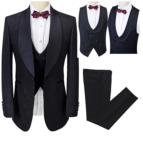 

Patterned Tailored Fit Polyester Suit - Shawl Collar Single Breasted One-button / Suits
