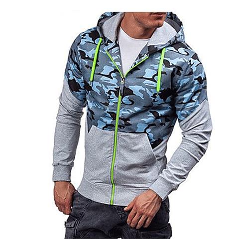 

Men's Hoodie Camo / Camouflage Hooded Basic Long Sleeve Green Navy Blue Light Blue M L XL XXL XXXL