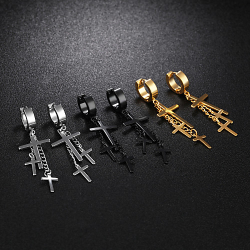 

Women's Drop Earrings Link / Chain Cross Korean Hip-Hop Platinum Plated Gold Plated Earrings Jewelry Black / White / Gold For Street 1 Pair