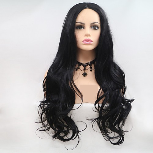 

Synthetic Lace Front Wig Body Wave Layered Haircut Wig Long Natural Black Synthetic Hair 24 inch Women's Women Black Sylvia