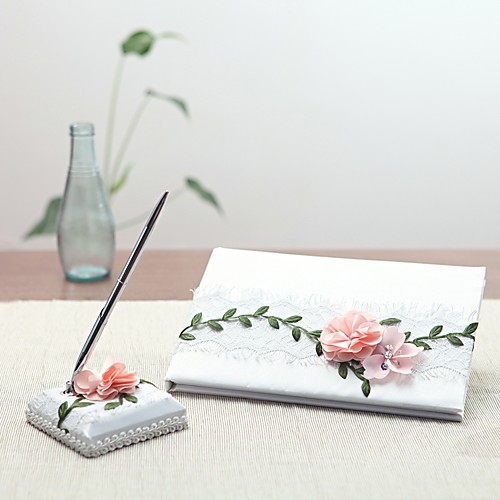 

Guest Book / Pen Set Wedding With Satin Flower / Ruche Guest Book / Pen Set