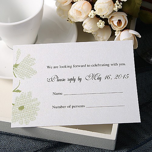 

Flat Card Wedding Invitations 20 - Response Cards Floral Style Pearl Paper