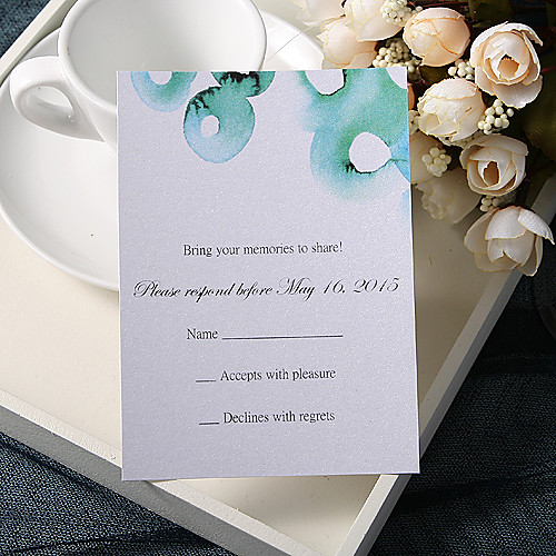 

Flat Card Wedding Invitations 20 - Response Cards Floral Style Pearl Paper