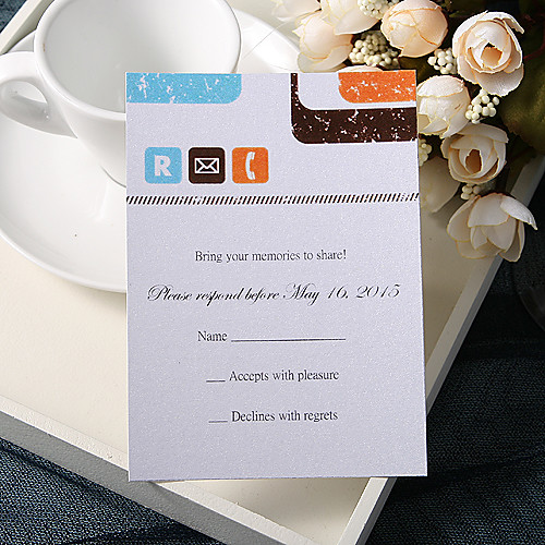 

Flat Card Wedding Invitations 20 - Response Cards Floral Style Pearl Paper