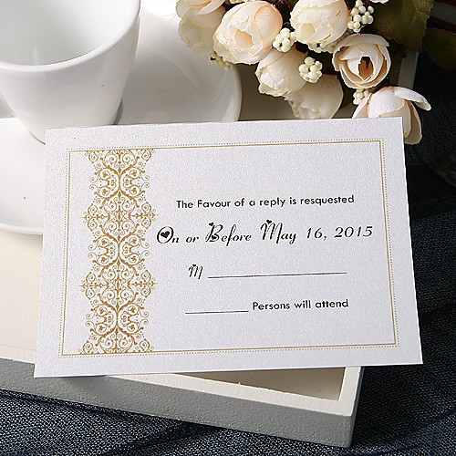 

Flat Card Wedding Invitations 20 - Response Cards Floral Style Pearl Paper