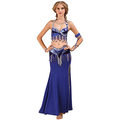 

Belly Dance Skirt Paillette Women's Training Performance Sleeveless Dropped Polyester Bra Skirt Waist Accessory DanceWear Costumes Blue Red L