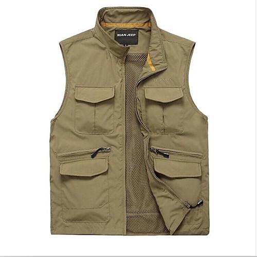 

Men's Hiking Vest / Gilet Fishing Vest Outdoor Solid Color Lightweight Windproof Breathable Quick Dry Top Single Slider Hunting Fishing Climbing Black Khaki