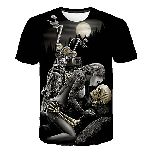 

Men's Daily T-shirt Skull Print Short Sleeve Tops Basic Streetwear Round Neck Black / Club