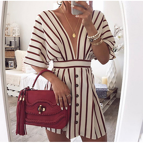 

Women's A Line Dress - Half Sleeve Deep V Daily White S M L XL XXL / Sexy / Cotton