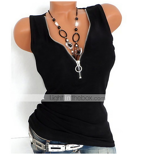 

Women's Solid Colored Zipper Tank Top - Cotton Basic Daily V Neck White / Black / Yellow / Orange