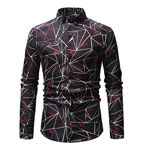 

Men's Shirt Graphic Geometric Print Long Sleeve Going out Tops Streetwear Boho Blue Red