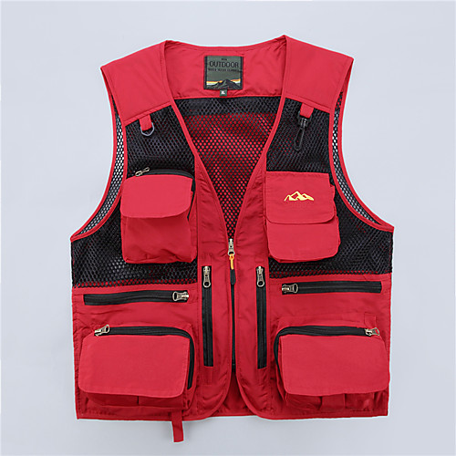 

Men's Hiking Vest / Gilet Fishing Vest Outdoor Solid Color Lightweight Breathable Quick Dry Sweat-wicking Jacket Top Mesh Single Slider Hunting Fishing Hiking Red Blue Khaki Green