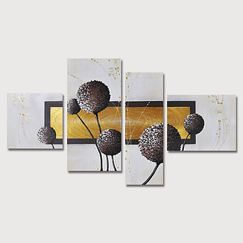 

Oil Painting Hand Painted Vertical Abstract Floral / Botanical Modern Stretched Canvas / Four Panels