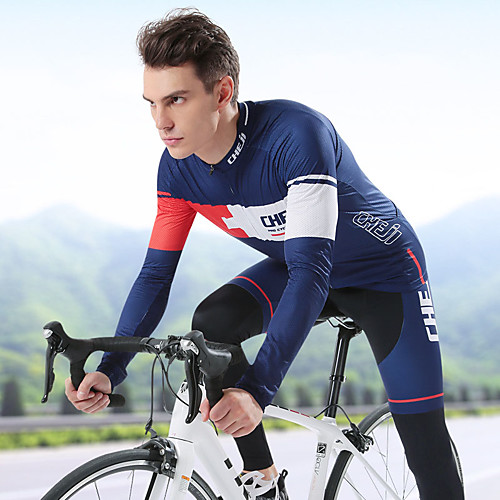 

cheji Men's Long Sleeve Cycling Jersey with Tights Blue Black / Red BluePink Bike Bib Shorts Clothing Suit Breathable Quick Dry Sports Lycra Mountain Bike MTB Road Bike Cycling Clothing Apparel