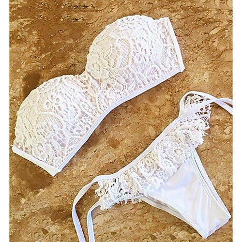 

Women's Bandeau Floral White Bikini Swimwear Swimsuit - Solid Colored S M L White / 2 Piece / Low Waist / Sexy