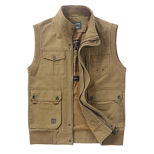 

Men's Hiking Vest / Gilet Fishing Vest Outdoor Solid Color Lightweight UV Resistant Breathable Quick Dry Top Cotton Single Slider Hunting Fishing Climbing Black Khaki