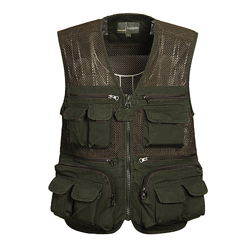 

Men's Hiking Vest / Gilet Fishing Vest Outdoor Solid Color Lightweight Breathable Quick Dry Sweat-wicking Top Mesh Cotton Single Slider Hunting Fishing Climbing Army Green Khaki