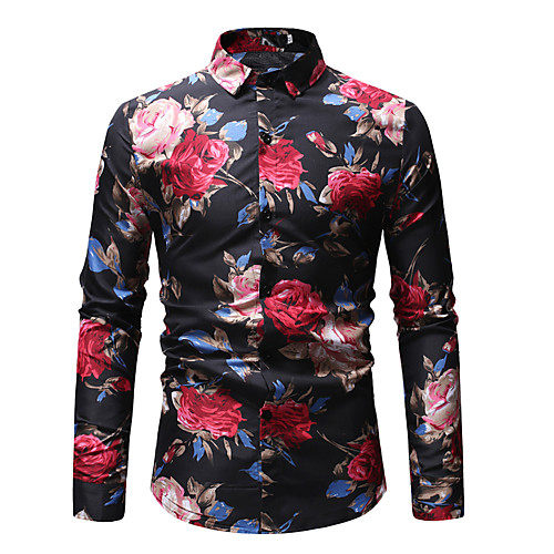 

Men's Shirt Floral Print Long Sleeve Daily Tops Basic Rainbow
