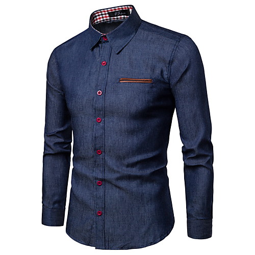 

Men's Shirt Long Sleeve Daily Tops Business Basic Navy Blue Light Blue