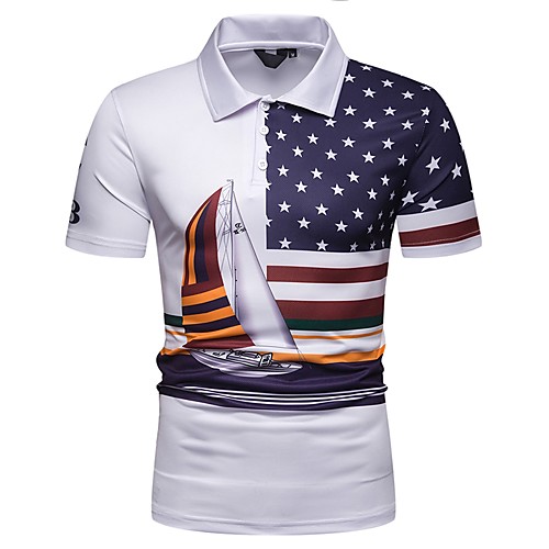 

Men's Graphic Print Polo Vintage Holiday Birthday Shirt Collar White / Short Sleeve