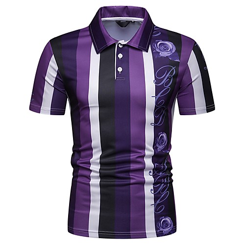 

Men's Polo Striped Short Sleeve Party Tops Exaggerated Purple Orange