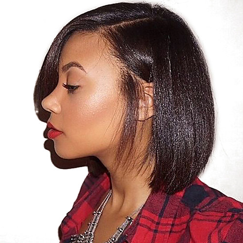 

Human Hair Lace Front Wig Deep Parting Side Part Rihanna style Brazilian Hair Yaki Straight Natural Wig 130% Density with Baby Hair Natural Hairline For Black Women 100% Hand Tied With Bleached Knots