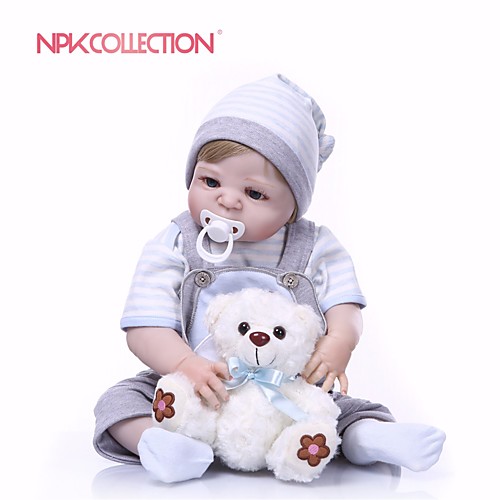 

NPKCOLLECTION 24 inch Reborn Doll Baby Boy Gift New Design Artificial Implantation Blue Eyes Full Body Silicone Silica Gel Vinyl with Clothes and Accessories for Girls' Birthday and Festival Gifts